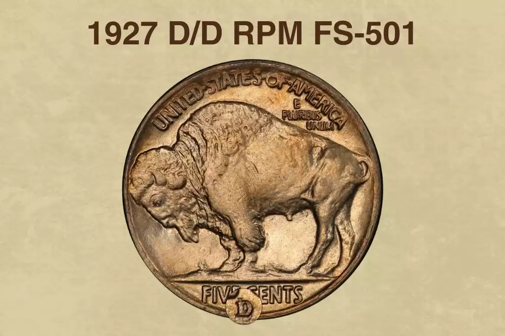 1927-D Buffalo nickel showing repunched D/D mint mark variety with secondary D impression visible
